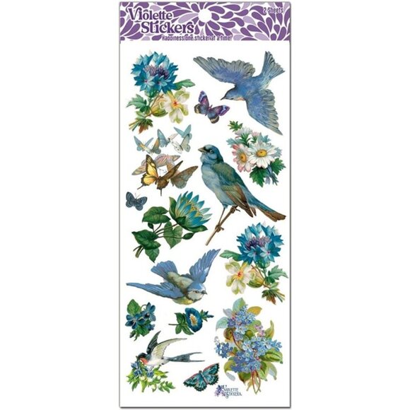 3 for $15‎ - Bluebirds & Blue Flowers Stickers - 2 Sticker Sheets for Scrapbooks - Picture 1 of 5
